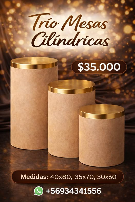 Mesas cilíndricas (tres) para decoración de eventos y cumpleaños
